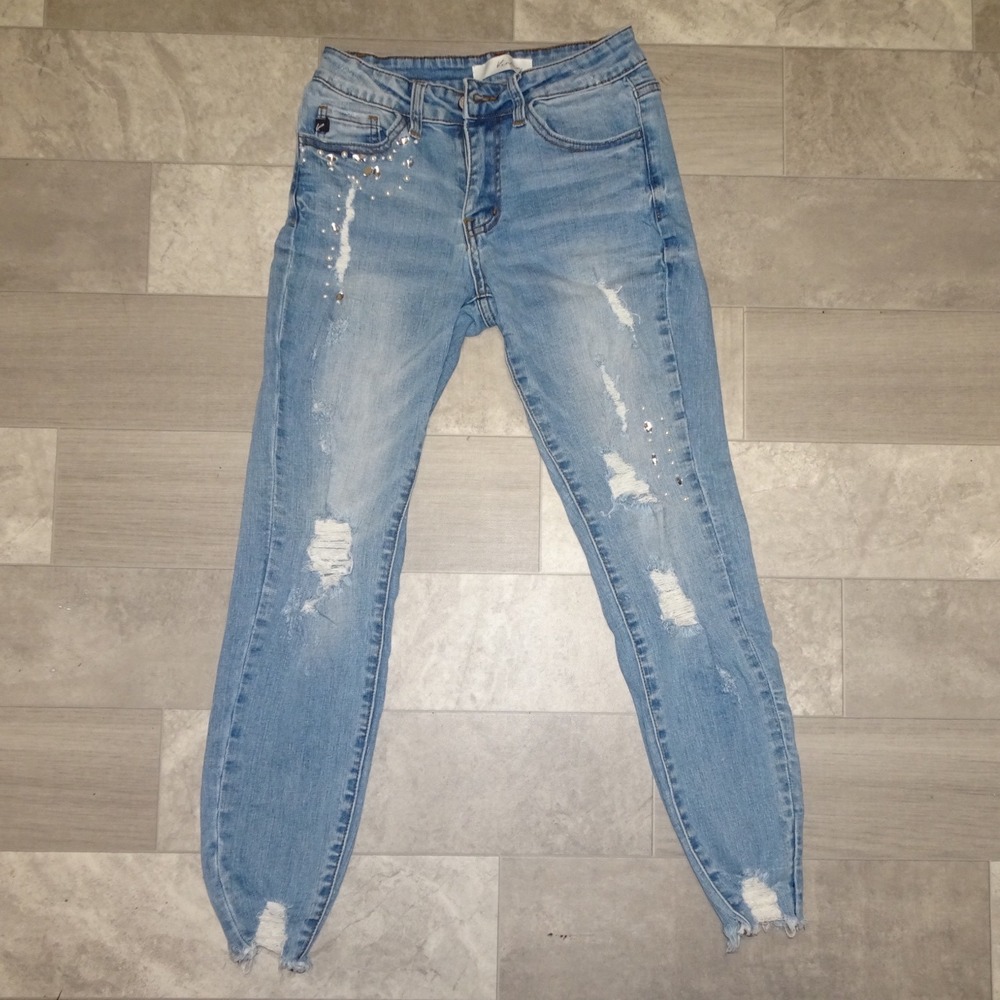 KanCan Women Blue Distressed Embellished Skinny Jeans Size‎ 3